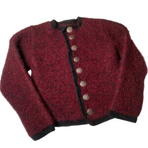 Austrian Boiled Wool Cardigan Sweater Youth Salzburg Button Up Maroon Knit READ